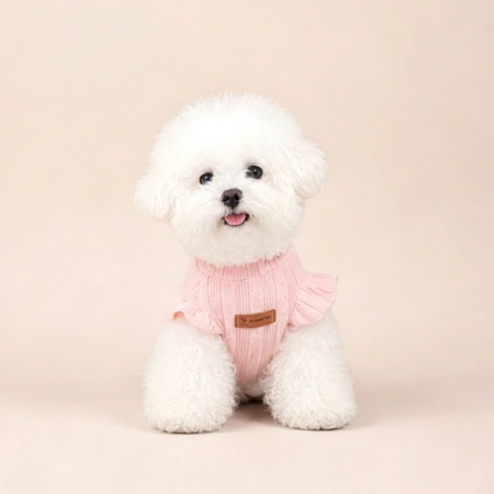 The dog Spring and Autumn plush knitted sweater with black ear trim and small flying sleeves is designed as a small soft and sticky pet coat for dogs The dog Spring and Autumn plush knitted sweater with black ear trim and small flying sleeves is designed as a small soft and sticky pet coat for dogs